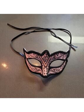 Adult Ladies Black and Pink Parisian Mask Masquerade With Adjustable Straps 0/S